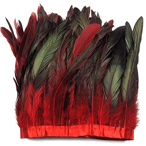 keland 1 Meter Lang und 9 Zoll Breit Hahn Federborte Feather Fringe Trim DIY Feder Cape Schal Rock Halloween Kostüme Dekoration (A-Rot) von keland