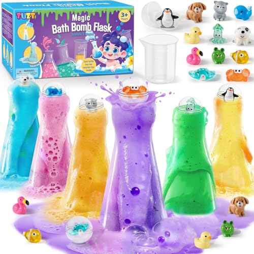 6 Stück Badebomben für Kinder mit Überraschung Spielzeug im Inneren & Wissenschaft & Zaubertrank Flaschen Badekugeln Badespaß Natürliche Badezusatz Geburtstag Geschenk Mädchen Jungen(Tierspielzeug) von KELENO