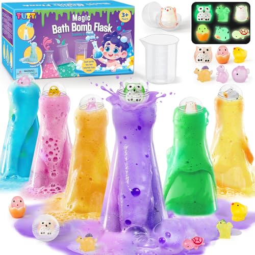6 Stück Badebomben für Kinder mit Überraschung Spielzeug im Inneren & Wissenschaft & Zaubertrank Flaschen Badekugeln Badespaß Badezusatz Geburtstag Geschenk Mädchen Jungen (leichtes Spielzeug) von KELENO