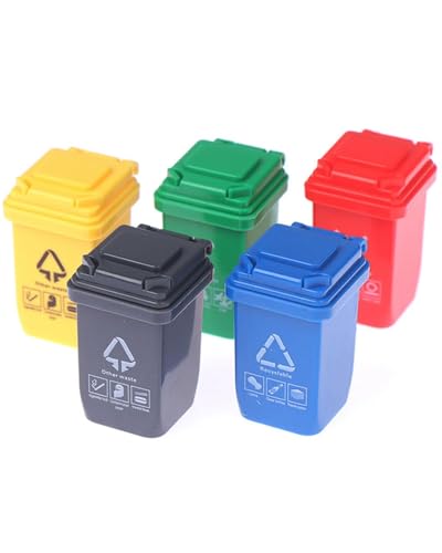 KEMUZ 5 Stück Pack Mini Mülleimer Bruder mülltonnen für Puppenhaus Möbel Im Maßstab,Müll Sortierbehälter Mülltonnenspielzeug Müllspielzeug Mülleimer Spielzeuge Kinderspielzeug Spielzeug-Mülltonnen von KEMUZ