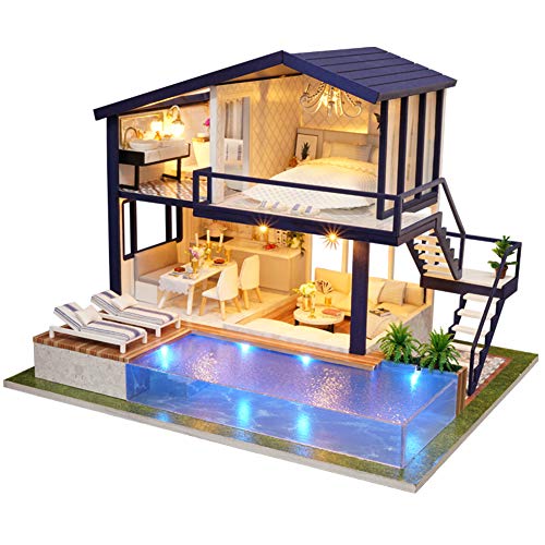 DIY Miniatur Holzvilla mit Pool, Zusammenbau von Puppenhaus Modellbausätzen, Perfektes DIY Haus Set für Kinder und Erwachsene DIY Miniatur Holzvilla mit Pool, Zusammenbau von Puppenhaus Modellbausätzen, Perfektes DIY Haus Set für Kinder und Erwachsene von KENANLAN