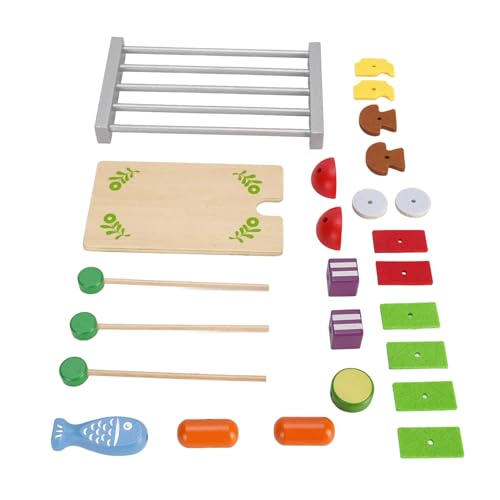 Hölzernen vor, Grill Grill Spiel Set Kids Hölzern BBQ Grill Playset, Sicheres Holzspielzeug für Alter 3+, Ideale , mit Küchenwerkzeugen, für Familienbindung von KENANLAN