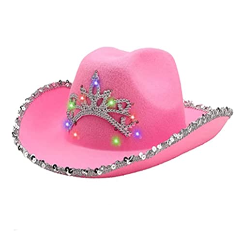 KENANLAN Cosplay Cowboyhut, Rosa Cowboyhut, Filzmaterial, Kinngurt Design, Weiblichkeit und Komfort für Frauen mit Lichtern, für Cosplay -Party -Kostümzubehör (Pink Denim Lamp) von KENANLAN