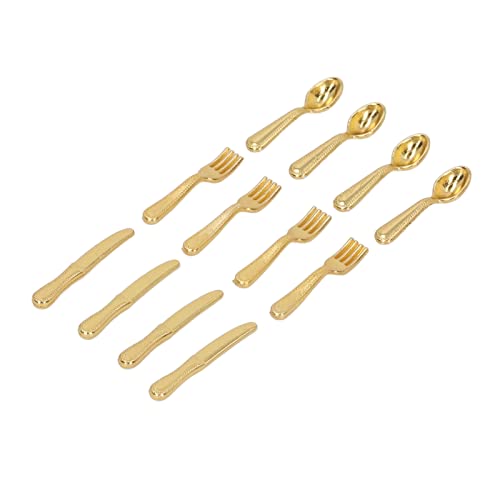 KENANLAN Dollhouse Miniatur -Utensilien Set, 5 Miniaturmesser -Gabellöffel für Essdekor, 1/12 Skala, für Dollhouse -Tabellengeschirr, Ideal für Dollhouse Decoration (Gold) von KENANLAN