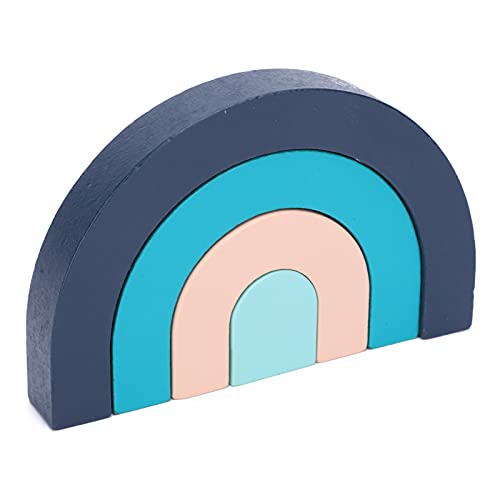 KENANLAN Holzstapelblöcke Lernen Spielzeug für Kleinkinder Baby 4 Stück Bright Farb Building Blocks Montessori Nesting Puzzle (Ozeanblau) von KENANLAN
