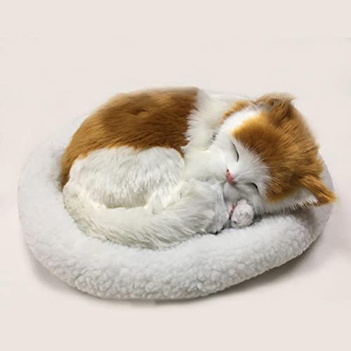 KENANLAN Schlafendes Katzenspielzeug, Atmende Katze Stofftierpuppe mit Matte, Lebensechte Ausgestopfte Plüschtiere, Heimdekoration, Weiche Matte, Bett und Simulierter Klang (1) von KENANLAN