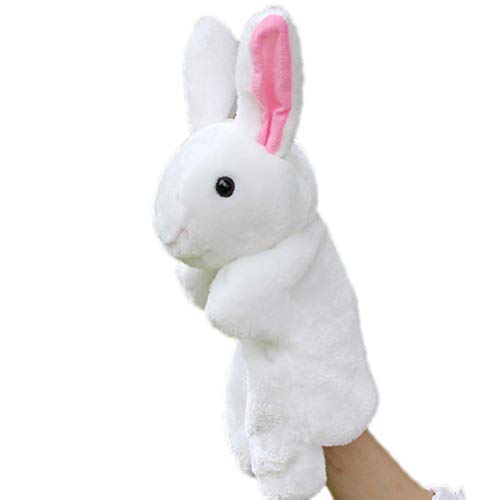 Plüsch Hase Handpuppe mit Beweglichem Mund, Niedliches Cartoon-Kaninchen Plüschtier,Häschen Fingerspielzeug, Osterhasen Puppengeschenke Kinder, Erwachsene(Weiß) von KENANLAN