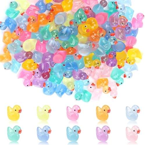 300 Stück Mini Leuchtende Harz Enten, Miniatur Bunte Harz, Kleine Enten zum Basteln für Aquarium Puppenhaus Miniaturgarten Handwerk Topfdekorationen DIY, Potting Micro (10 Farben) von KEORHEZ