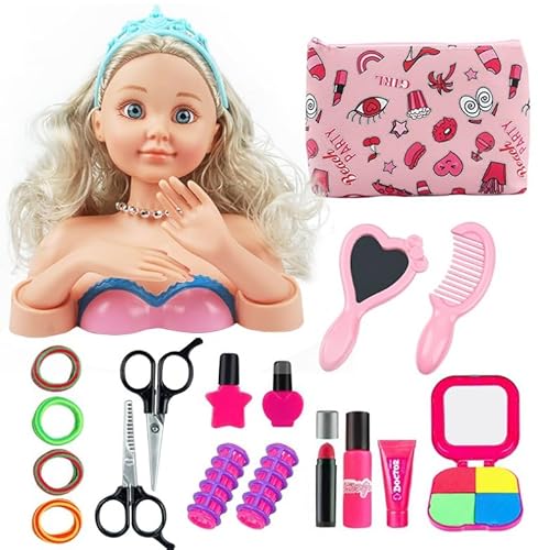 Frisierkopf Kinder, Schminkkopf für Mädchen – EIN Umfangreiches Set mit Puppenkopf, Kosmetiktasche, Spiegel, Kamm und Mehr – Perfekt für Mädchen Frisierkopf Kinder, Schminkkopf für Mädchen – EIN Umfangreiches Set mit Puppenkopf, Kosmetiktasche, Spiegel, Kamm und Mehr – Perfekt für Mädchen von KEORHEZ
