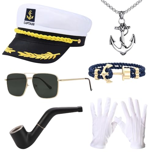 KEORHEZ Kapitänsmütze,6 Stück Matrosenmütze set, Verstellbare Yacht Schiff Boot Marine Mütze Mit Sonnenbrille,Kapitänsmütze Damen,für Karneval, Mottoparty, Halloween KEORHEZ Kapitänsmütze,6 Stück Matrosenmütze set, Verstellbare Yacht Schiff Boot Marine Mütze Mit Sonnenbrille,Kapitänsmütze Damen,für Karneval, Mottoparty, Halloween von KEORHEZ