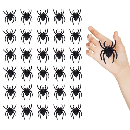 KEORHEZ Spinnen Halloween, 30 Pcs Realistische Plastik Spinne, Simulation Wildspinne Modell, Spinnen Tischdekoration, für Halloween Party Narrentag Themenparty (Schwarz) von KEORHEZ