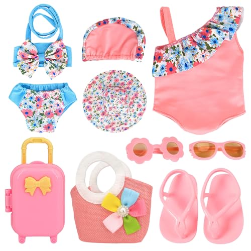 Puppen Badeanzug 8-Teiliges Set Baby Born Puppen Badeanzug Mit Badeanzug Hut Gläser Pantoffeln Taschen Gepäck Puppenzubehör Baby Born Zubehör Für 35-45 cm New Born Baby Puppen von KEORHEZ