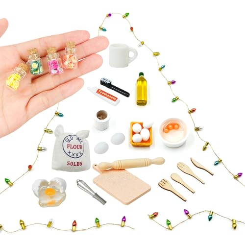 KEPKKU Wichtel Zubehör Weihnachten, Puppenhaus Zubehör Mini Eier Nudelholz Miniatur Zahnbürste Zahnpasta, 27pcs Wichtel Lichterkette Miniatur Wichtel Zubehör Backen Set für Wichteltür Weihnachten Deko KEPKKU Wichtel Zubehör Weihnachten, Puppenhaus Zubehör Mini Eier Nudelholz Miniatur Zahnbürste Zahnpasta, 27pcs Wichtel Lichterkette Miniatur Wichtel Zubehör Backen Set für Wichteltür Weihnachten Deko von KEPKKU