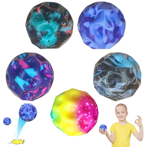 KERANEET 5 Stück MoonBall Jump Ball Space Ball Bounce Ball Bouncing Ball Jumpball Kinder Moonball Hohe Springender Gummiball Flummi für Kinder Party Geschenk von KERANEET