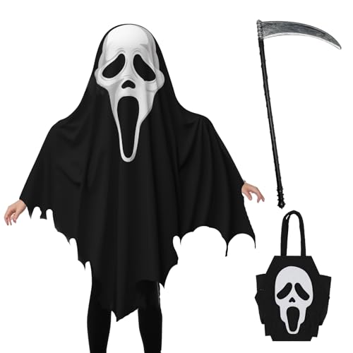 KERANEET Gespenst Kostüm Halloween Kostüm Gespenst Kinder Gespensters Kostüm Kinder Schwarz Gespensts Umhang Kinders Halloween Kostüm Kinders für Halloween Fasching Cosplay von KERANEET