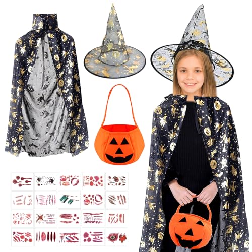 KERANEET Zauberer Kostüm Kinder Zauberer Kostüm Hexenhut Kinder Hexe Zauberer Umhang mit Hut für Kinder für Jungen Mädchen Halloween Cosplay Party KERANEET Zauberer Kostüm Kinder Zauberer Kostüm Hexenhut Kinder Hexe Zauberer Umhang mit Hut für Kinder für Jungen Mädchen Halloween Cosplay Party von KERANEET
