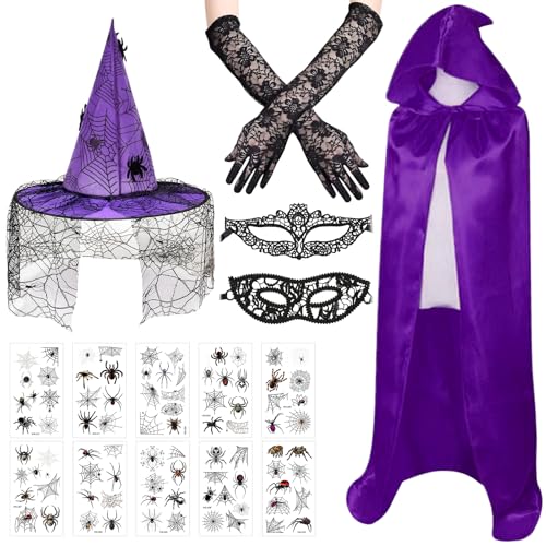 KERANEET Hexenkostüm Damen Halloween Kostüm Damen Hexe Hexenhut Damen Hexen Umhang Hexen Zubehör Halloween Kostüm Damen für Cosplay und Maskerade KERANEET Hexenkostüm Damen Halloween Kostüm Damen Hexe Hexenhut Damen Hexen Umhang Hexen Zubehör Halloween Kostüm Damen für Cosplay und Maskerade von KERANEET