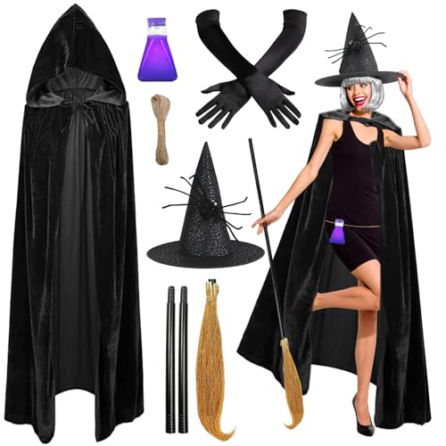 KERANEET Hexenkostüm Damen Mit Hexenhut Und Besen - Halloween Kostüm für Cosplay Und Maskerade KERANEET Hexenkostüm Damen Mit Hexenhut Und Besen - Halloween Kostüm für Cosplay Und Maskerade von KERANEET