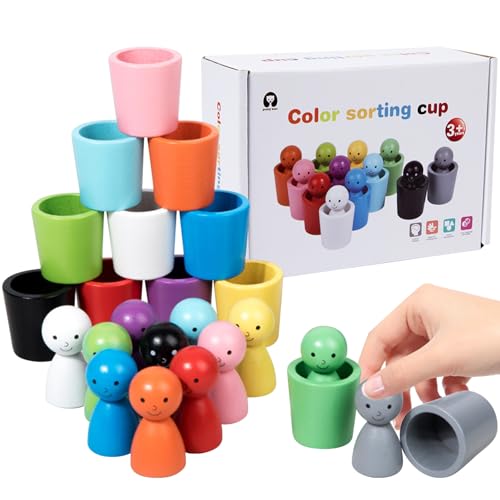 KERANEET Montessori Spielzeug ab 1 2 3 Jahr Holz Sortier Stapelspielzeug Farben Lernen ab 1 2 3 Jahre Sensorik Spielzeug Holzspielzeug Kinder Lernspielzeug Geschenk für Baby Mädchen Jungen von KERANEET