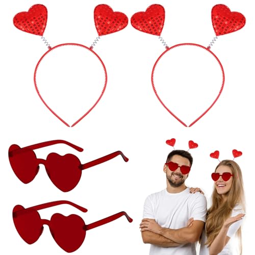 KERANEET Partybrille Herz Haarreif Sonnenbrille Herz Stirnbänder Faschingsparty Brille Rot Herz Kostüm Zubehör Herz Haarreif für Kinder & Erwachsene Fasching Karneval Geburtstag Hochzeit Party Foto von KERANEET