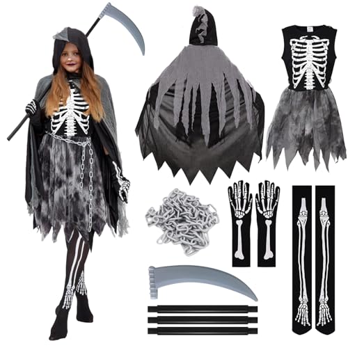 KERANEET Sensenmann Kostüm Skelett für Mädchen und Damen - Cosplay Outfit für Halloween Party KERANEET Sensenmann Kostüm Skelett für Mädchen und Damen - Cosplay Outfit für Halloween Party von KERANEET
