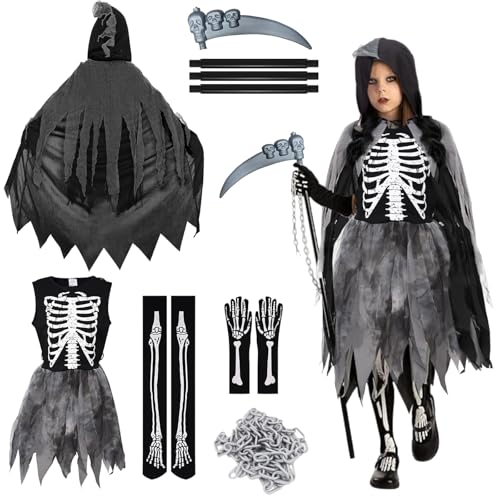 KERANEET Sensenmanns Mädchen Kostüm Skelett Kostüm Halloween Kostüm Mädchen Skelett Sensenmanns Kostüms Kinder für Halloween Karneval Dekoration Cosplay KERANEET Sensenmanns Mädchen Kostüm Skelett Kostüm Halloween Kostüm Mädchen Skelett Sensenmanns Kostüms Kinder für Halloween Karneval Dekoration Cosplay von KERANEET