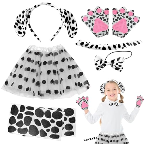 KERANEET 6 Stück Dalmatiner Kostüm Dalmatiner Kostüm Kinder Hundekostüm Kinder Dalmatiner Ohren Kostüm Dalmatiner Kostüm Hund Kinder für Mädchen Karneval Fasching Halloween Party von KERANEET
