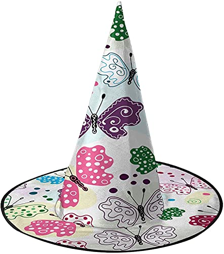 KEROTA Farbenfroher Schmetterling Halloween Dekoration Zauberhut Hexenhut für Party Maskerade Cosplay Kostüm Zubehör von KEROTA