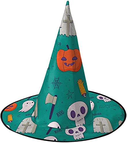 KEROTA Halloween-Hexenhut mit Totenkopf-Muster, Hexenhut für Frauen, Halloween-Party, Cosplay, Dekoration, grün, niedliche Halloween-Muster, 2 Stück KEROTA Halloween-Hexenhut mit Totenkopf-Muster, Hexenhut für Frauen, Halloween-Party, Cosplay, Dekoration, grün, niedliche Halloween-Muster, 2 Stück von KEROTA
