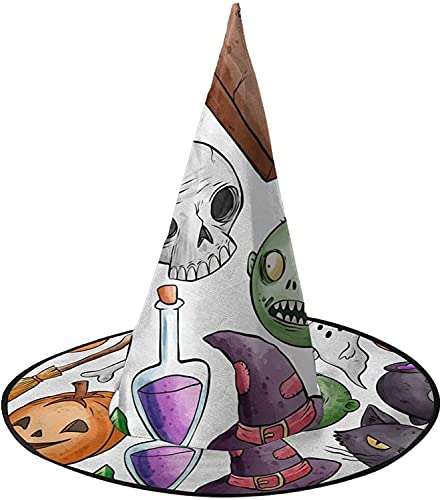 KEROTA Hexenhut mit Besen, Himmel, Halloween, Hexenhut, Hexenhut für Frauen, Halloween-Party, Cosplay, Dekoration, Aquarell, Halloween, 1–3 Stück von KEROTA