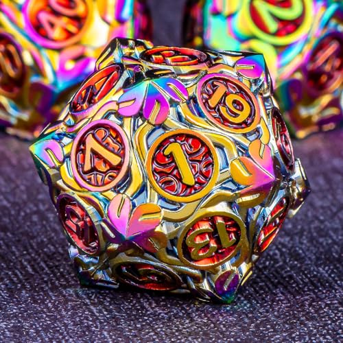 KERWELLSI DND-Würfel-Set aus Metall, 7-teilig, Naturranken, Blätter, Rollenspiel-Würfel mit Geschenk-Box, Regenbogen-rote Dungeons Dragons, D und D, Spielwürfel D20, D12, D10, D8, D6, D4 von KERWELLSI