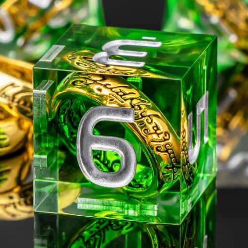 KERWELLSI Herr der Ringe DnD-Würfel-Set D&D, grüne scharfe Kanten, Dungeons and Dragons, polyedrische und RPG-Würfel, Magic Gathering, Lotr-Rollenspiel, Gaming, D20, D12, D10, D8, D6, D4 von KERWELLSI