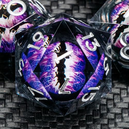 KERWELLSI Liquid Core Beholder's Dragon Eye DND-Würfel-Set, D&D, mit Geschenkbox, violettes Harz, scharfe Kanten, Dungeons und Dragons, 7 Stück, polyedrische und RPG-Rollenspiel-Würfel, D20, D12, D10, von KERWELLSI