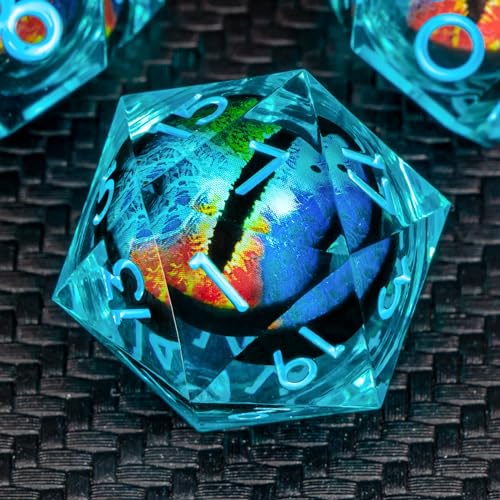 KERWELLSI Liquid Core Cool Beholder Dragon Eye DND-Würfel-Set mit Geschenkbox, 7-teiliges Dungeons and Dragons, polyedrische und RPG-Würfel, scharfe Kanten, Regenbogen-Rollenspiel-Würfel, D20, D12, von KERWELLSI