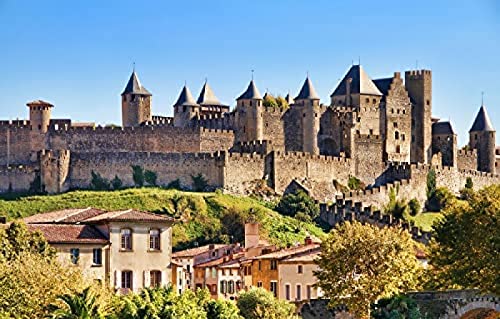 1000 Teile Puzzle Mädchen Stadt Schloss Carcassonne Frankreich 50x70CM von KESIMO