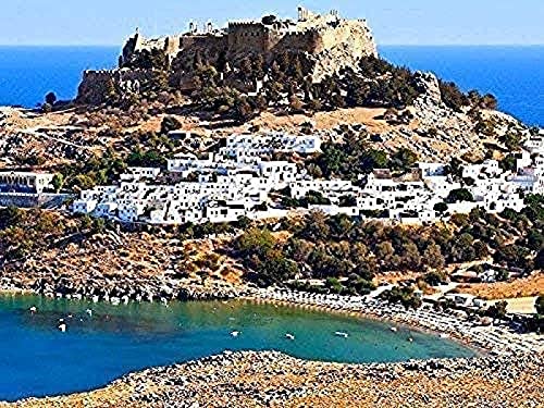 1000 Teile Puzzle Schloss Lindos, Insel Rhodos, Griechenland Großes Puzzlespiel für Erwachsene und Jugendliche 70 * 50cm von KESIMO