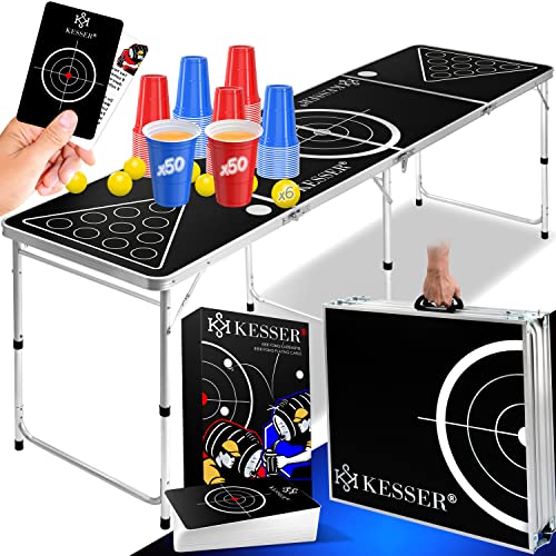 KESSER® Beer Pong Tisch Set mit Kartenspiel Trinkspiel - inkl. 100 Becher (50 Rot & 50 Blau), 6 Bälle + Regelwerk Partyspiele Table Höhenverstellbar Klappbarer von KESSER