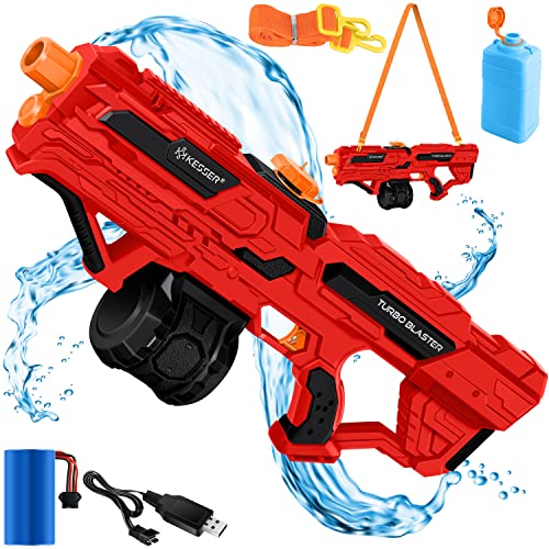 KESSER® Wasserpistole Elektrisch mit Akku Spritzpistolen 1000 ml große Wasserspritzpistole für Kinder und Erwachsene, 8m Reichweite, Wasserspielzeug inkl. Akku, Ladekabel & Extra-Tank Rot/Schwarz von KESSER