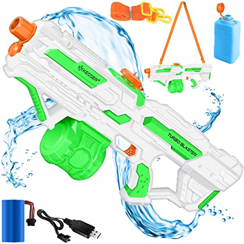 KESSER® Wasserpistole Elektrisch mit Akku Spritzpistolen 1000 ml große Wasserspritzpistole für Kinder und Erwachsene, 8m Reichweite, Wasserspielzeug inkl. Akku, Ladekabel & Extra-Tank Weiß/Grün von KESSER