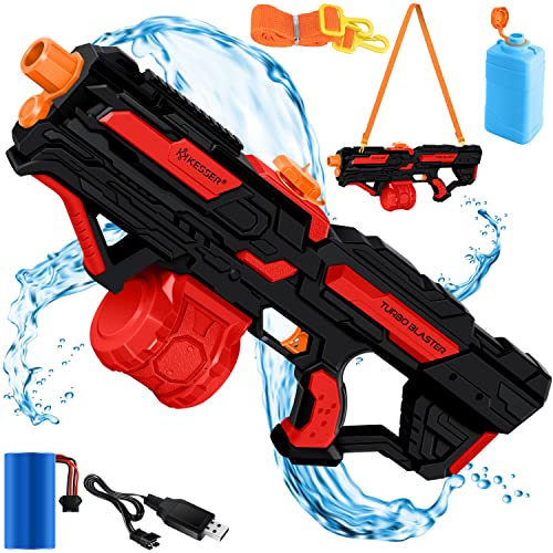 KESSER® Wasserpistole Elektrisch mit Akku Spritzpistolen 1000 ml große Wasserspritzpistole für Kinder und Erwachsene, 8m Reichweite, Wasserspielzeug inkl. Akku, Ladekabel & Extra-Tank Schwarz/Rot von KESSER