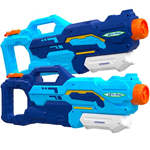KESSER® Wasserpistole 2er Set Wasserpistolen Spritzpistolen Reichweite 10-11 Meter, Fassungsvermögen 1500ml Wasserspaß Strand Spielzeug im Freien für Kinder und Erwachsene Strandpool, Blau/Hellblau von KESSER