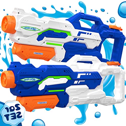 KESSER® Wasserpistole 2er Set Wasserpistolen Spritzpistolen Reichweite 10-11 Meter, Fassungsvermögen 1500ml Wasserspaß Strand Spielzeug im Freien für Kinder und Erwachsene Strandpool, Blau/Weiß von KESSER