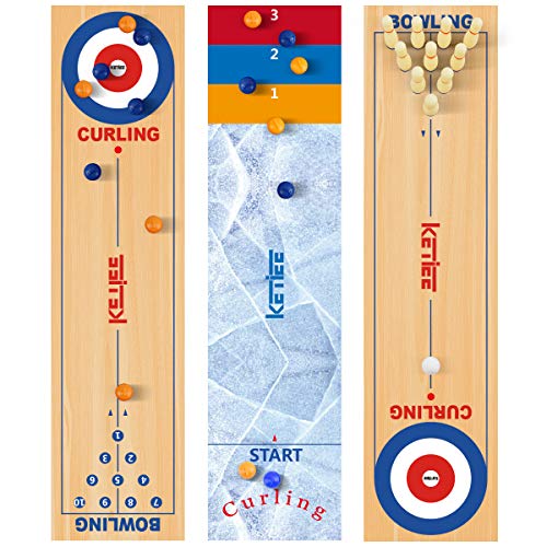 KETIEE 3 in 1 Tisch Curling Spiel,120x30cm Curling and Shuffleboard Table-Top Game,Bowling Shuffleboard Tischset,Curling-Spiel für Familien,Tabletop Tischspiel für die ganze Familie von KETIEE