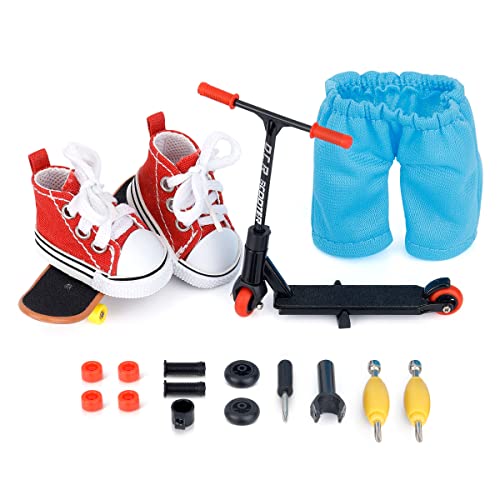 KETIEE Finger Scooter Set, 12 Stück Mini Fingerboards Finger Schuhe Fingerhose Fingerscooter mit Zubehör Werkzeug, Finger Skateboard Training Requisiten Fingerspielzeug für Kinder von KETIEE