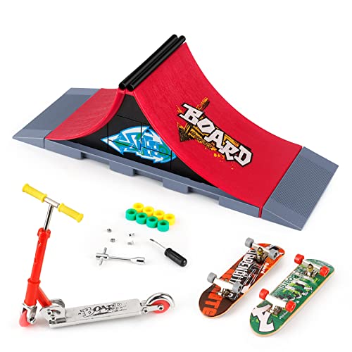 KETIEE Finger Skateboard Ramp Set, Mini Skateboard Ramp mit Fingerboard Skate Park Deck Truck Board Rampenset Spielzeug für Kinder (1810-6A Upgrade) von KETIEE