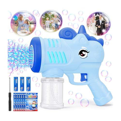 Seifenblasenmaschine, KETIEE Einhorn Seifenblasenpistole Kinder, Seifenblasen Pistole mit 6 Seifenblasen Flüssigkeit, Bubble Gun Machine mit Licht Einhorn Seifenblas Spielzeug Geburtstag Party, Blau von KETIEE
