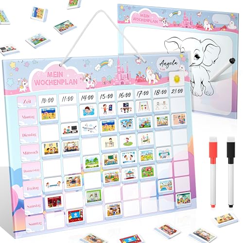 Wochenplaner Kinder - KETIEE Montessori Magnettafel Kinder 216 Magnete [inkl. Wetter, Jahreszeiten, Zeiten] - Wochenplan abwischbar magnetisch To Do Liste Kinder, Tagesplan Kinder Routine von KETIEE
