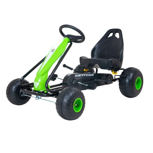 KETTLER Kettcar Turbo, Go-Kart für Kinder ab 3 Jahren, Verstellbarer Sitz, Handbremse (Grün) von KETTLER