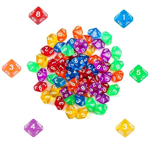 60 Stück Polyedrische Würfelset, Acrylic Transparente Einfarbig Würfel, D10 Dice Set, FarbSpielwürfel, für RPG/MTG/D&D Table Games, Card Game, Board Game(Rot, Gelb, Blau, Grün, Lila, Orange) 60 Stück Polyedrische Würfelset, Acrylic Transparente Einfarbig Würfel, D10 Dice Set, FarbSpielwürfel, für RPG/MTG/D&D Table Games, Card Game, Board Game(Rot, Gelb, Blau, Grün, Lila, Orange) von KEUGT