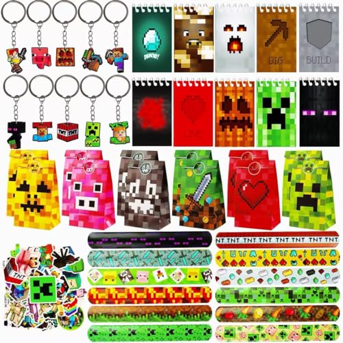 KEVRDRT Videospiel Party Mitgebsel Mit Geschenktüten, Notizbuch, Schlüsselanhänger, Armband, Aufkleber für Kindergeburtstag Deko von KEVRDRT